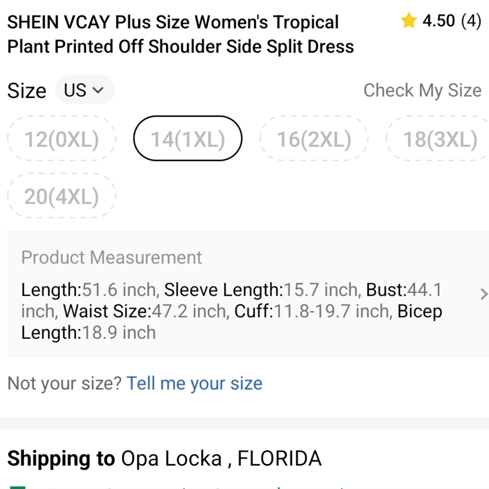 SHEIN 1XL TROPICAL PRINT SIDE SPLIT DRESS - Picture 5 of 13